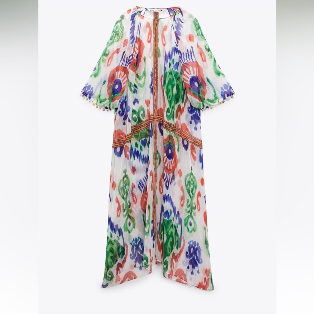 ZARA NWT LONG BEADED PRINT KAFTAN DRESS SZ XS-S and M-L - Picture 5 of 9